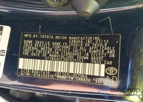 2013 Toyota Corolla L z USA, uszkodzony, nr VIN 2T1BU4EE2DC024353